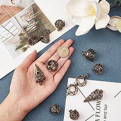 10Pcs 5 Styles Brass Hollow Cage Pendants&nbsp;KK-SC0003-06