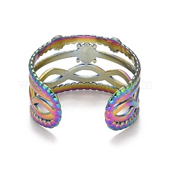 Rainbow Color Ion Plating(IP) 304 Stainless Steel Snowflake Open Cuff Ring for Women&nbsp;RJEW-A005-22MC