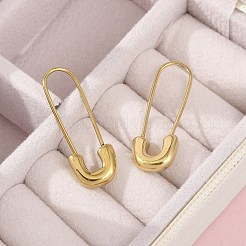 304 Stainless Steel Safety Pin Charm Huggie Hoop Earrings for Women Ion Plating(IP)&nbsp;EJEW-C096-41G