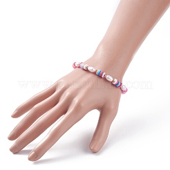 Natural Pearl & Polymer Clay Beaded Bracelet&nbsp;BJEW-TA00084