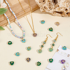 30Pcs 5 Styles Natural Amethyst & Grey Agate & Green Aventurine & Synthetic Malachite & Turquoise Faceted Hearted Charms with Brass Sun Star Moon Slices&nbsp;PALLOY-PHE00010