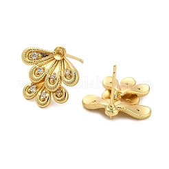 Leaf Brass Micro Pave Clear Cubic Zirconia Stud Earring Findings&nbsp;KK-D102-04G
