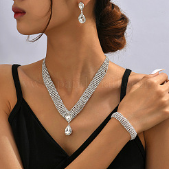 Teardrop Brass Rhinestone Bracelets & Earrings & Necklaces Sets&nbsp;FS-WGC81F5-01