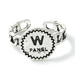 Flat Round with Word W Panel Alloy Open Cuff Finger Ring for Women&nbsp;RJEW-K275-14AS