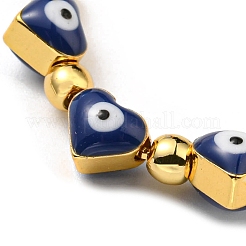 Heart with Evil Eye Enamel Slider Bracelet with Box Chains&nbsp;BJEW-G675-01G