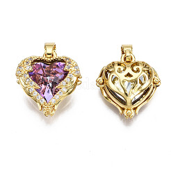 Brass Medium Violet Red Cubic Zirconia Pendants&nbsp;KK-Q769-019-NF