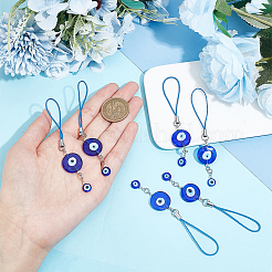 Flat Round Handmade Evil Eye Lampwork Pendant Decoration&nbsp;HJEW-AB00134