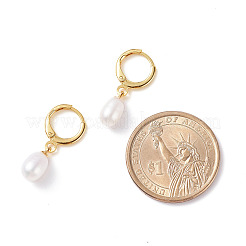 Natural Pearl Beads Drop Huggie Hoop Earrings for Women&nbsp;X-EJEW-JE04757-03