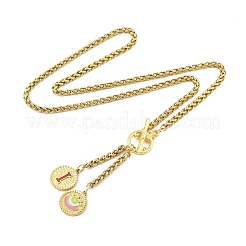 Ion Plating(IP) 304 Stainless Steel Red Enamel Letter & Eye Pendant Wheat Chain Necklaces&nbsp;STAS-Z102-01G-I