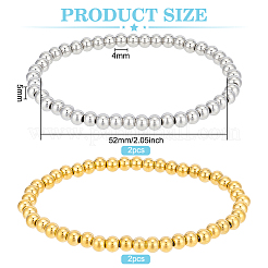 4Pcs 2 Colors 201 Stainless Steel Round Beaded Stretch Bracelets Set for Men Women&nbsp;BJEW-BC0001-15A