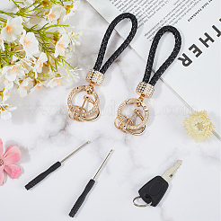 2Pcs PU Leather and Alloy Rhinestone Braided Keychain&nbsp;KEYC-CL0001-15A