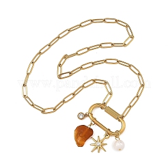 Nuggets Natural Amber & Natural Freshwater Pearl Pendant Necklaces&nbsp;NJEW-JN06494