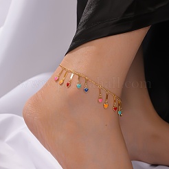 Summer Beach Brass Enamel Heart Tassel Anklets for Vacation and Casual Wear&nbsp;WL3166-1