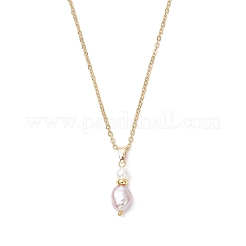 Natural Cultured Freshwater Pearl Potato with Shell Pearl Pendant 304 Stainless Steel Cable Chain Necklaces&nbsp;NJEW-JN05684
