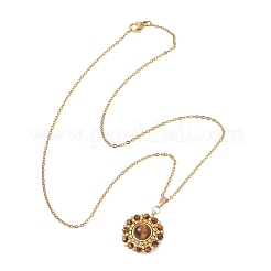 Natural Mixed Stone Faceted Round & Gold Glass Seed Beaded Sun Pendant 304 Stainless Steel Cable Chain Necklaces for Women&nbsp;NJEW-MZ00149