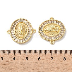 Rack Plating Brass Cubic Zirconia Virgin Mary Oval Connector Charms&nbsp;KK-C084-35A-G