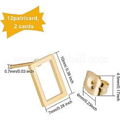 24Pair 2 Cards Hollow Rectangle 304 Stainless Steel Stud Earrings for Girl Women&nbsp;EJEW-BC0001-09