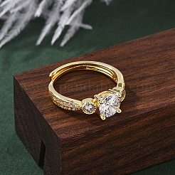 Brass Micro Pave Clear Cubic Zirconia Finger Rings for Women&nbsp;RJEW-U049-02G
