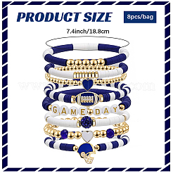 8Pcs 1Bag Rugby Polymer Clay Heishi & CCB Plastic Beaded Stretch Bracelets Set&nbsp;BJEW-PA0001-12B
