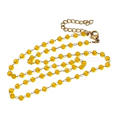 304 Stainless Steel with Glass Faceted Rondelle Bead Handmade Link Chain Birth Stone Necklaces for Women&nbsp;NJEW-G195-01G-01