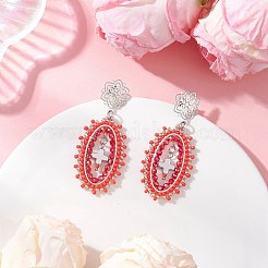 3 Pairs Cross Oval Glass Seed Bead Woven Stud Earrings&nbsp;EJEW-MZ00595