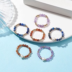 6Pcs Natural Lapis Lazuli/Garnet/Amethyst with Glass Braided Beaded Finger Rings&nbsp;RJEW-JR00673