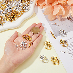 40Pcs 2 Colors Tibetan Style Alloy Flower Toggle Clasps&nbsp;FIND-DC0004-34