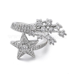 Brass Micro Pave Clear Cubic Zirconia Open Cuff Rings for Women&nbsp;RJEW-S402-06P