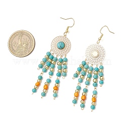 304 Stainless Steel Synthetic Turquoise Flat Round Dangle Earrings&nbsp;EJEW-JE06454-02