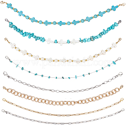 8Pcs 8 Styles Synthetic Turquoise Cross & Natural Trochid Shell & Natural Turquoise & Aluminum & 304 Stainless Steel Baseball Cap Chain&nbsp;HJEW-SC0002-39