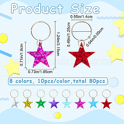 80Pcs 8 Colors Plastic Sequins Star Hair Braid Pendant&nbsp;KY-CP0001-02