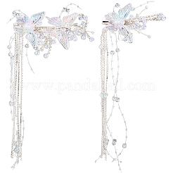 2Pcs Acrylic with Alloy Crystal Rhinestone Clear AB Butterfly Tassel Alligator Hair Clips Set&nbsp;AJEW-WH20080-59A