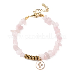Natural Rose Quartz & Electroplate Non-magnetic Synthetic Hematite Chip Beaded Bracelets&nbsp;BJEW-JB12342-02