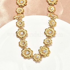 304 Stainless Steel Micro Pave Cubic Zirconia Flower Pendant Necklaces for Women&nbsp;NJEW-F367-01C-G