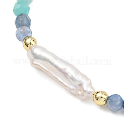 Natural & Synthetic Gemstone & Baroque Pearl Keshi Pearl Beaded Bracelets for Women&nbsp;BJEW-JB13594