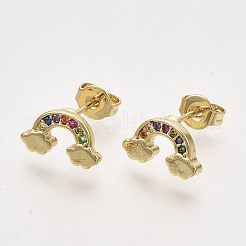 Brass Micro Pave Colorful Cubic Zirconia Stud Earrings&nbsp;EJEW-S208-016
