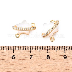 Brass Micro Pave Clear Cubic Zirconia Star Connector Charms&nbsp;KK-B102-27G