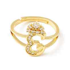 Clear Cubic Zirconia Initial Letter with Crown Adjustable Ring&nbsp;RJEW-M139-17E