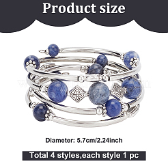 4Pcs 4 Style Natural Mixed Gemstone Round Beaded Wrap Bracelet Set&nbsp;BJEW-AN0001-35