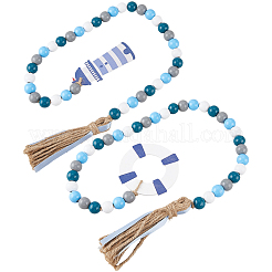 2Pcs 2 Styles Wood Beaded Hanging Ornaments&nbsp;HJEW-GF0001-56B