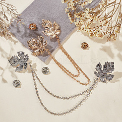2Pcs 2 Colors Double Maple Leaf Hanging Chain Brooch&nbsp;JEWB-GO0001-03