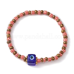 Evil Eye Lampwork & Glass Seed Beaded Stretch Bracelet&nbsp;BJEW-JB09528
