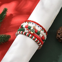 6Pcs Christmas Theme Polymer Clay Heishi Beads & Glass Seed Beaded Stretch Bracelets Set&nbsp;BJEW-TA00539