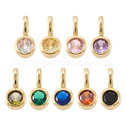 9Pcs 9 Colors Flat Round Brass Micro Pave Cubic Zirconia Charms&nbsp;KK-TA0008-30