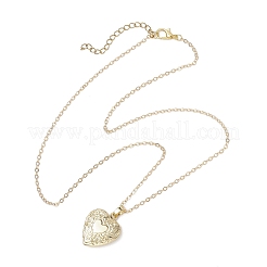 Brass Flower Heart Locket Pendant Cable Chain Necklaces for Women&nbsp;NJEW-JN05235