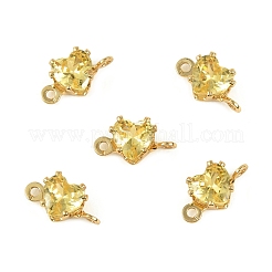 Brass Pave Cubic Zirconia Heart Connector Charms&nbsp;KK-P347-02G