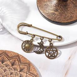 Tibetan Style Alloy Star Moon Sun Charms Kilt Pins Brooch&nbsp;JEWB-BR00172