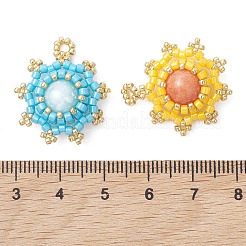 8Pcs 8 Colors Natural Carnelian & Mashan Jade & Amethyst & Malaysia Jade with Glass Seed Beaded Pendants&nbsp;PALLOY-MZ01275
