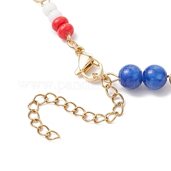 Independence Day Natural Dyed Yellow Jade Gemstone Round Beads & Glass Seed Beads Bracelets&nbsp;BJEW-MZ00180-03