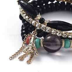 Alloy Rhinestone Cup Chain & Multi-layered Stretch Bracelets Sets&nbsp;BJEW-SZ0001-012B